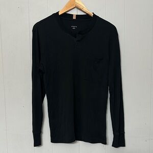 Lunya Organic Pima Cotton Black Oversized Long Sleeve Henley Loungewear Top M